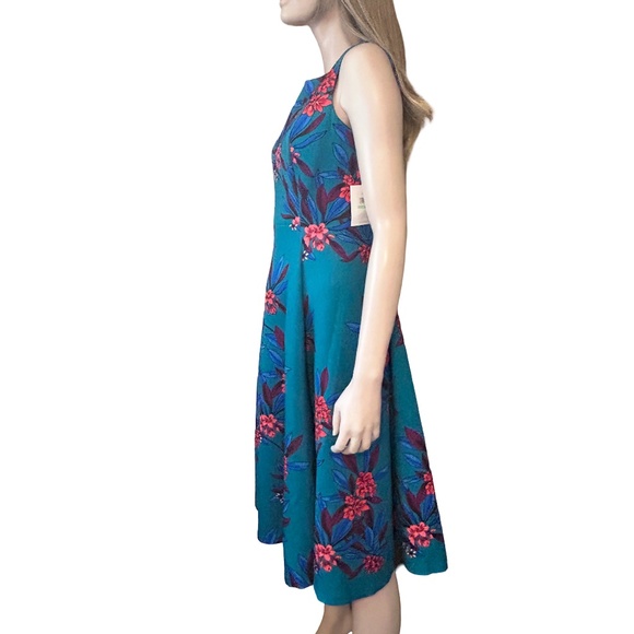 Calvin Klein Fit Flare Scuba Dress Colourful floral print Hip Pockets Full Skirt - Picture 9 of 15